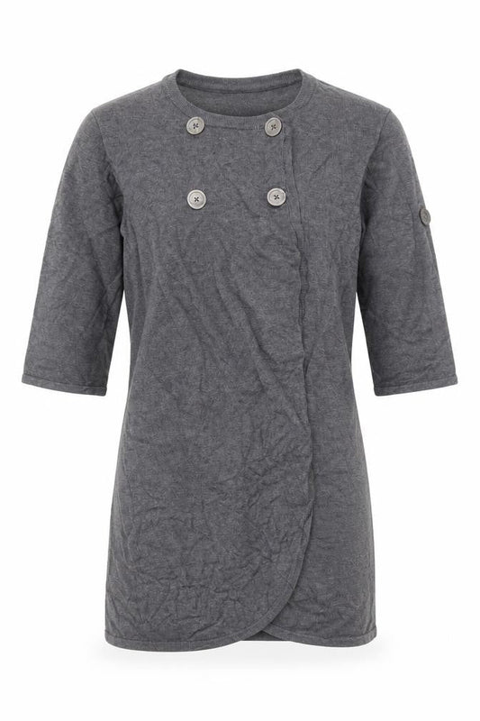 Front view of MARBLE women’s grey knit cardigan jumper, size S