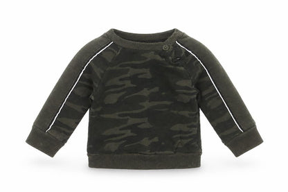 Front view of Primark Baby Green Camouflage jumper, size 3-6, Months - sweatshirt
