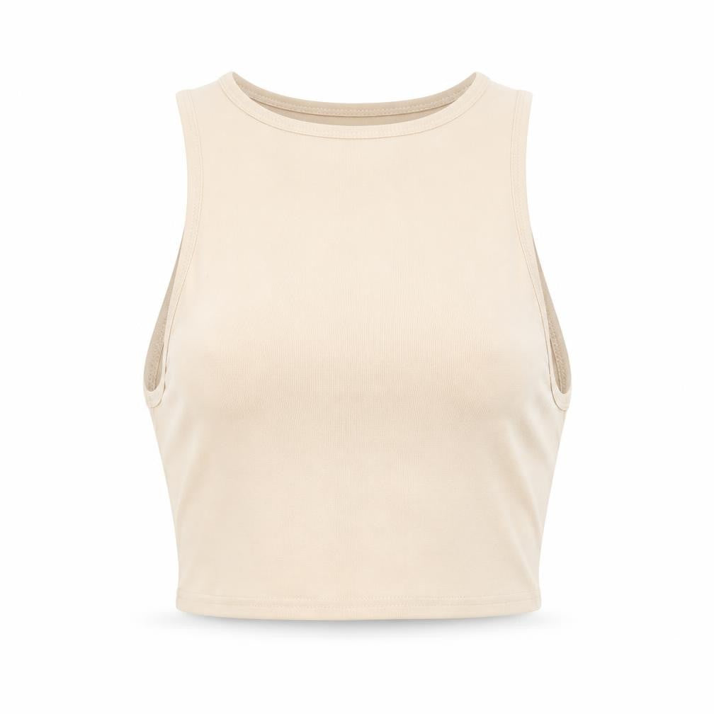Front view of Missyempire women’s beige cropped t-shirt, size UK 10