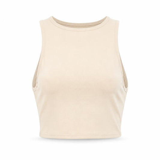 Front view of Missyempire women’s beige cropped t-shirt, size UK 10