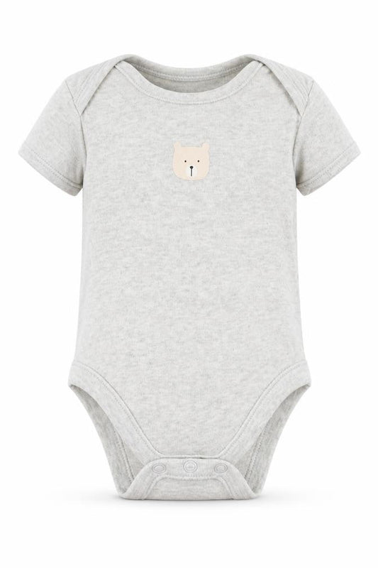 Front view of George Baby Grey Romper One-Piece, size 6-9, Months - Bear