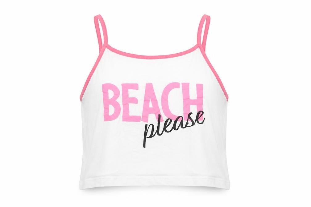 Front view of Terranova girls’ white cropped tank, size 12-13, years - beach please