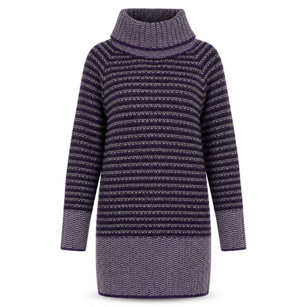 Front view of women’s purple jumper dress, size S