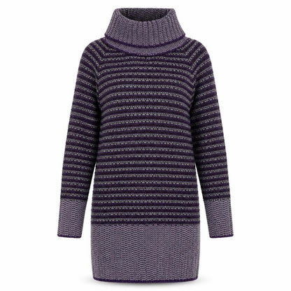 Front view of women’s purple jumper dress, size S