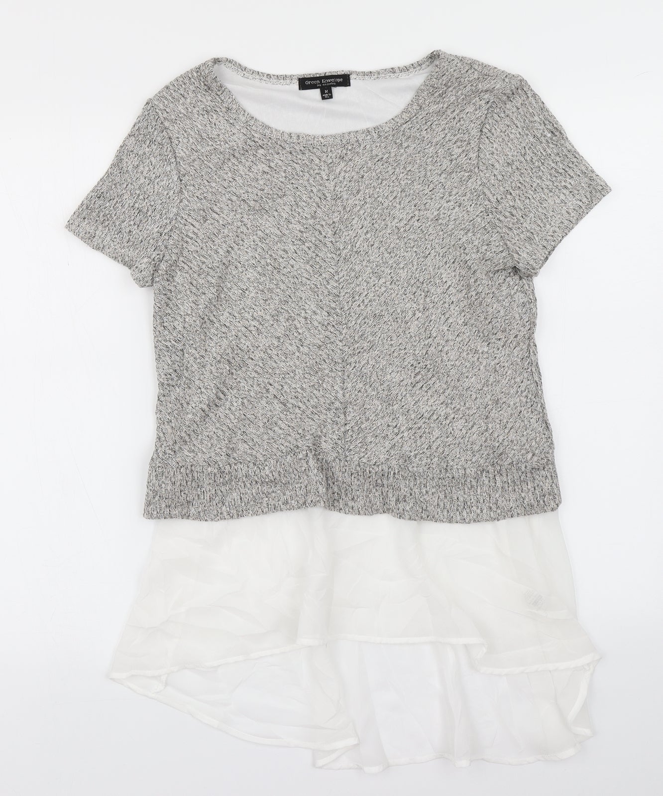 Womens UK Size M Green Envelope Grey Basic T-Shirt