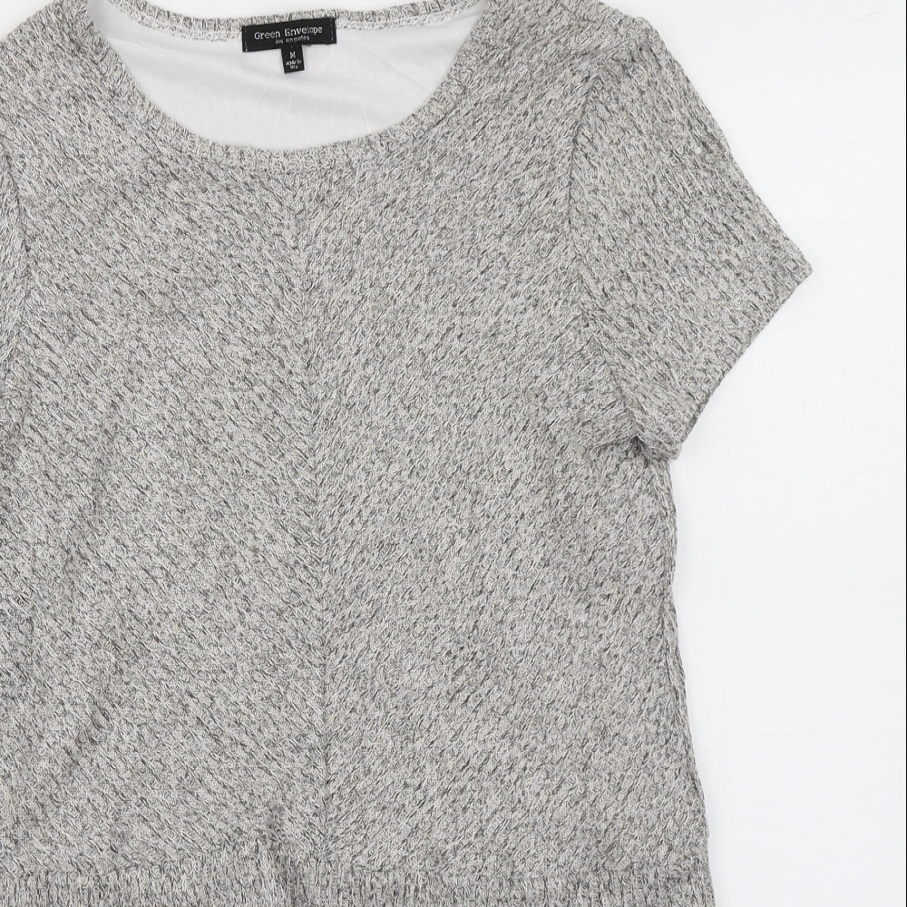 Womens UK Size M Green Envelope Grey Basic T-Shirt