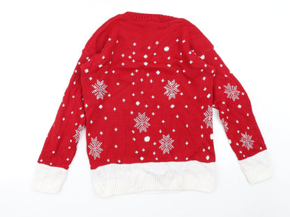 Back view of Angel women’s red jumper, size S, - reindeer