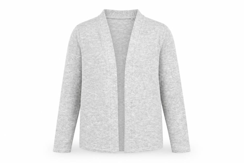 Front view of Here & There girls’ grey shrug jumper, size 13-14, years