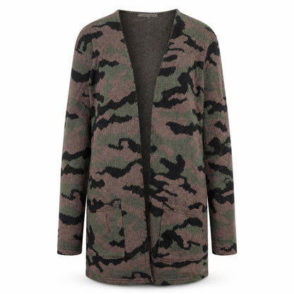 Front view of Hobi girls’ green camouflage shrug jumper, size L