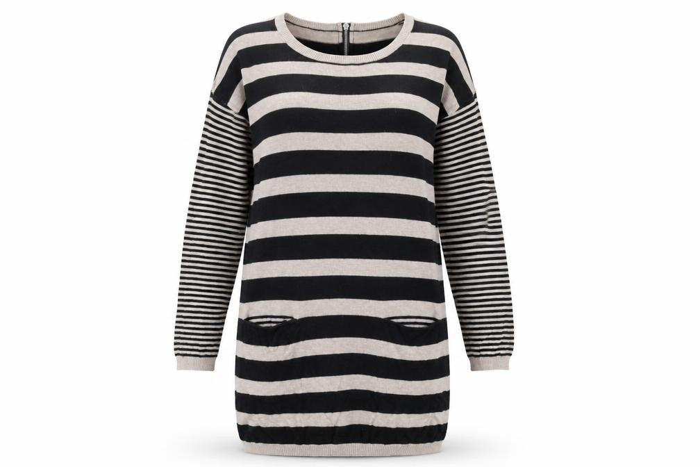 Front view of Wallis women’s beige striped jumper dress, size S
