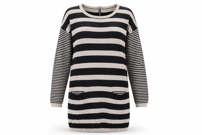 Front view of Wallis women’s beige striped jumper dress, size S