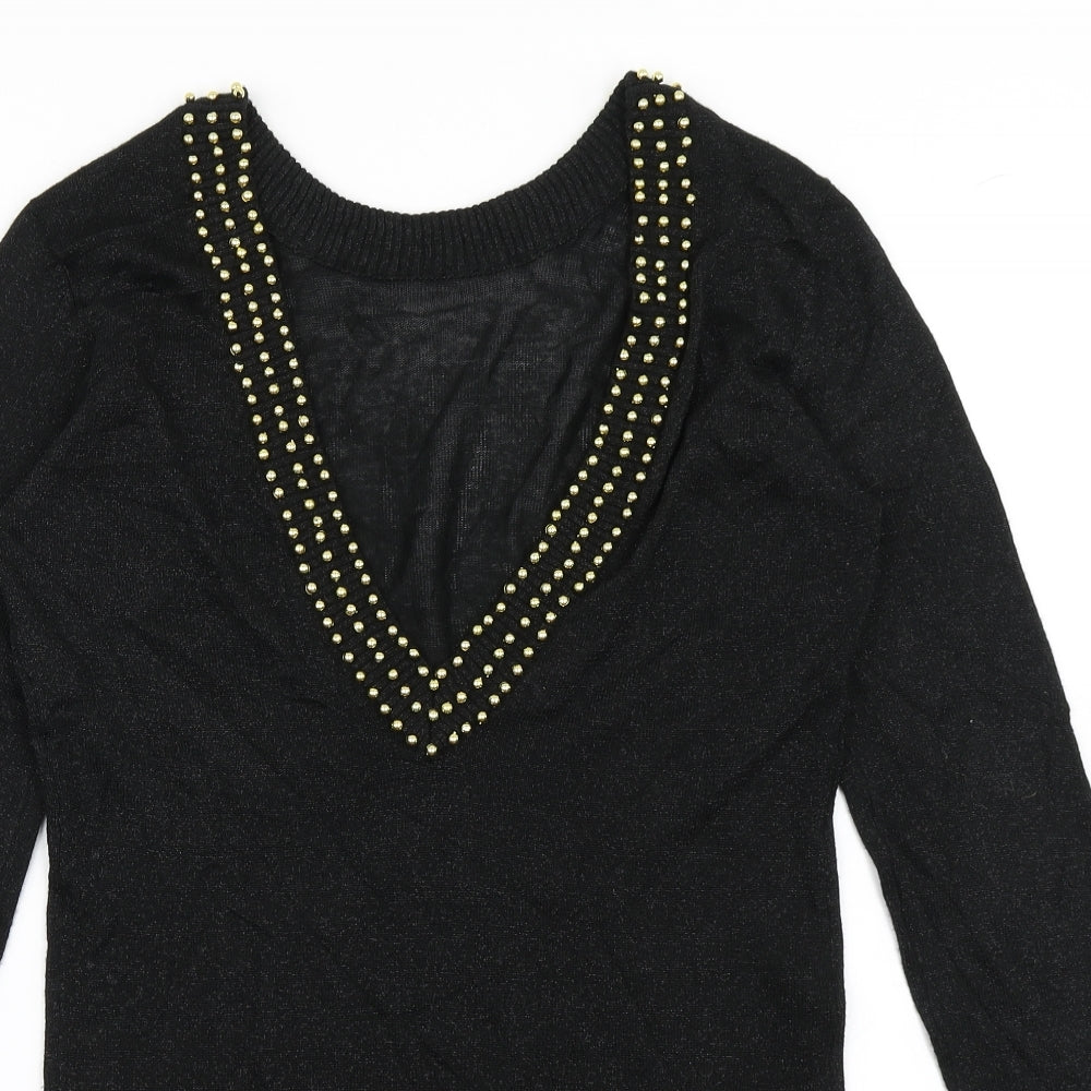 Close-up detail of Motel Rocks women’s black jumper, size S