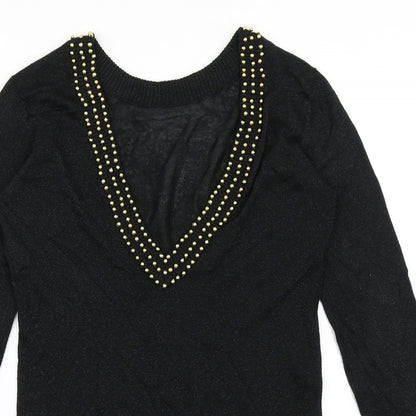 Close-up detail of Motel Rocks women’s black jumper, size S