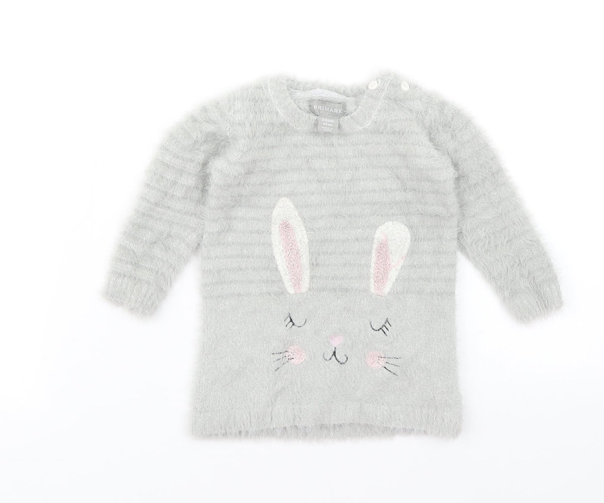 Additional front view of Primark Baby Grey jumper, size 3-6, Months - Rabbit
