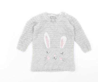 Additional front view of Primark Baby Grey jumper, size 3-6, Months - Rabbit