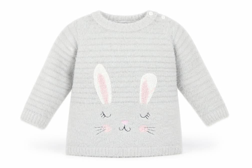 Front view of Primark Baby Grey jumper, size 3-6, Months - Rabbit