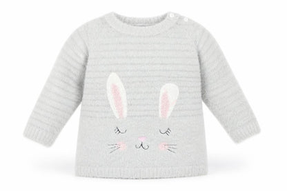 Front view of Primark Baby Grey jumper, size 3-6, Months - Rabbit