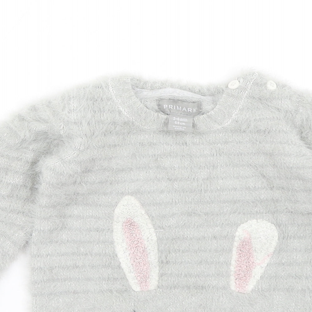 Close-up detail of Primark Baby Grey jumper, size 3-6, Months - Rabbit