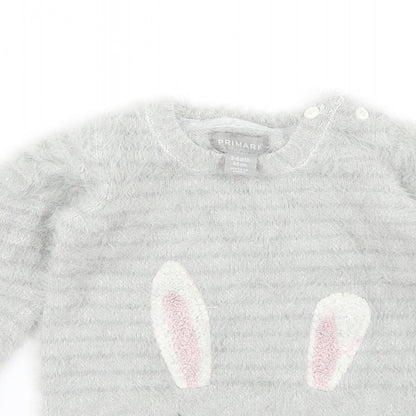 Close-up detail of Primark Baby Grey jumper, size 3-6, Months - Rabbit