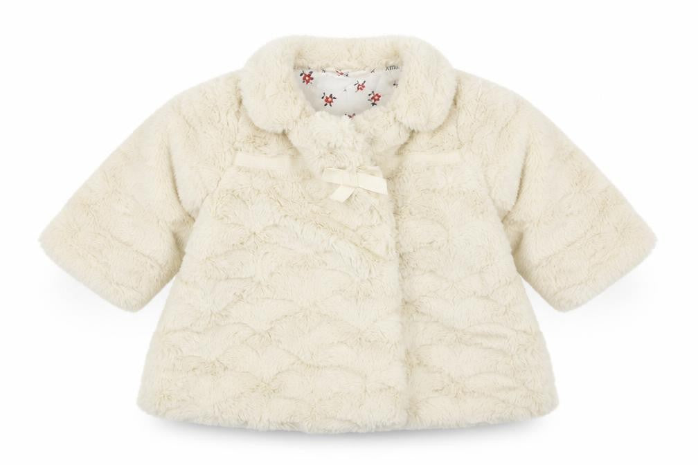 Front view of Debenhams girls’ ivory pea coat coatigan, size 0-3, months