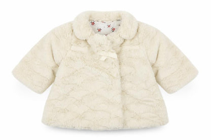Front view of Debenhams girls’ ivory pea coat coatigan, size 0-3, months