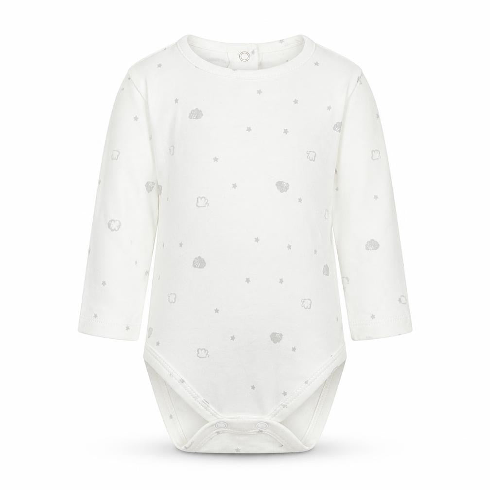 Front view of Matalan Baby White Babygrow One-Piece, size 3-6, Months