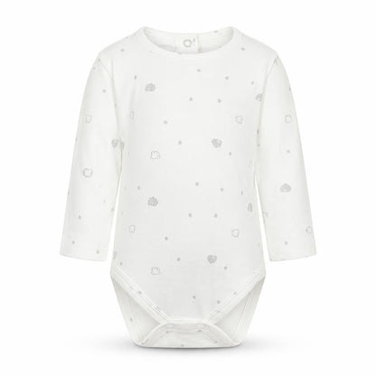 Front view of Matalan Baby White Babygrow One-Piece, size 3-6, Months