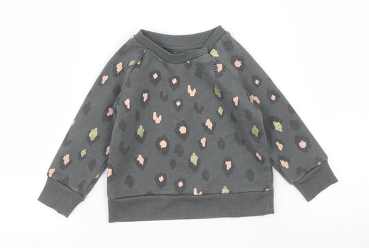 Primark Girls Grey Animal Print  Pullover Jumper Size 3-6 Months  - Leopard print