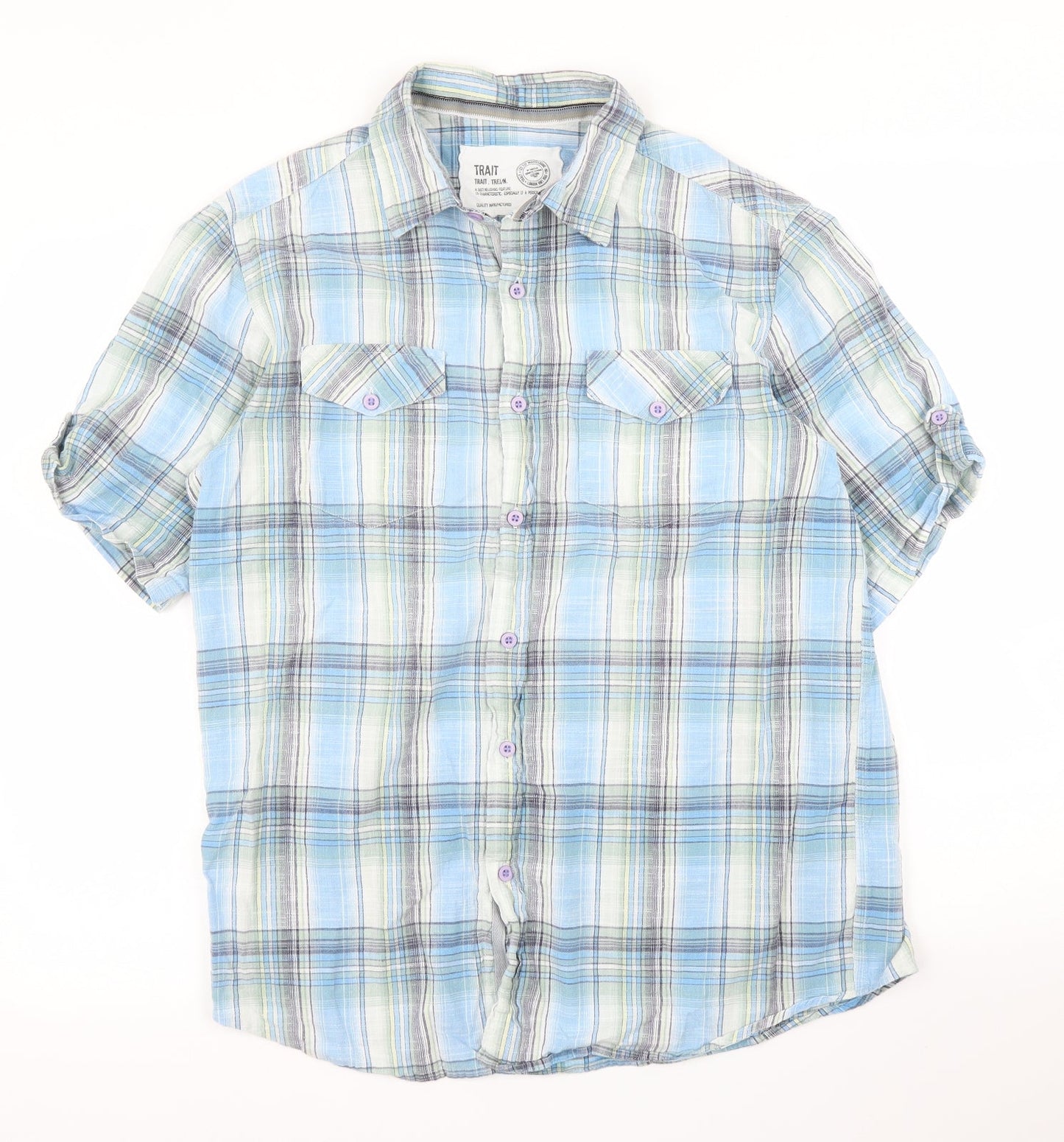Mens UK Size M BHS Blue  Button-Up Short Sleeve Casual Shirt