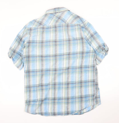 Mens UK Size M BHS Blue  Button-Up Short Sleeve Casual Shirt