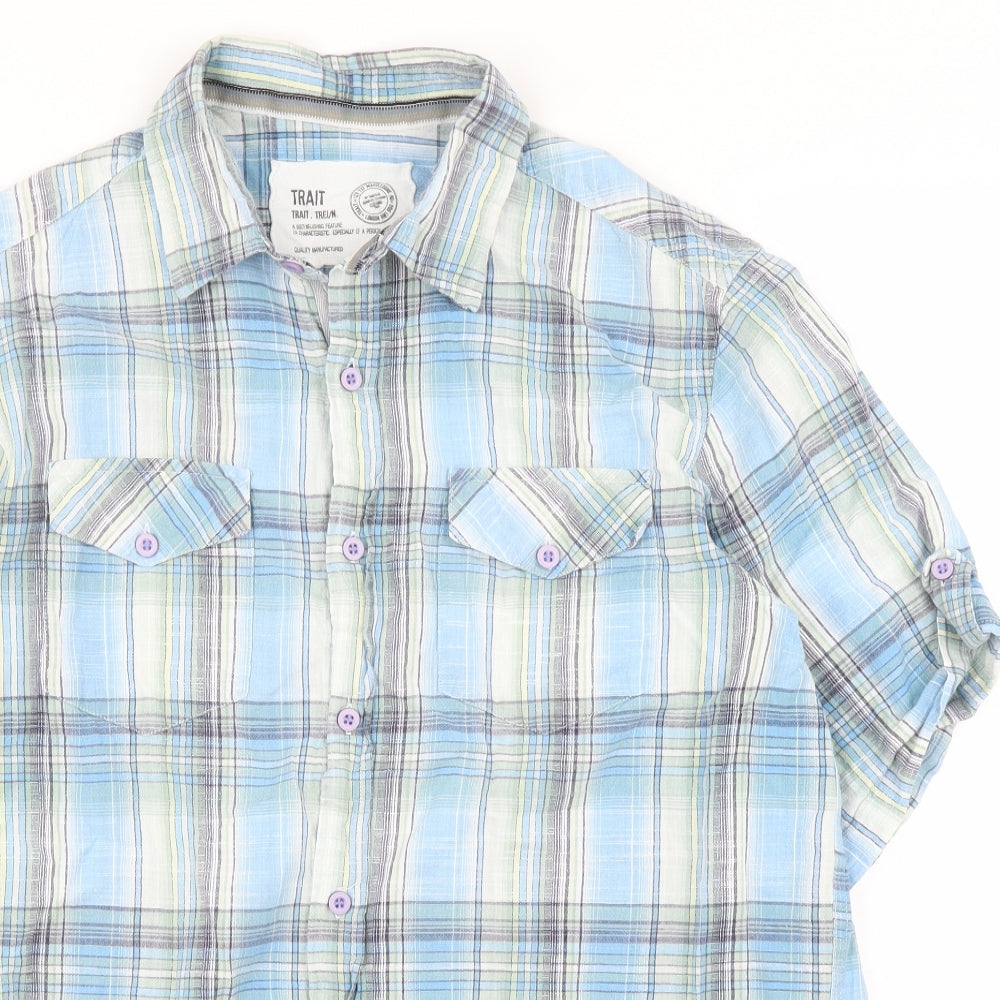 Mens UK Size M BHS Blue  Button-Up Short Sleeve Casual Shirt