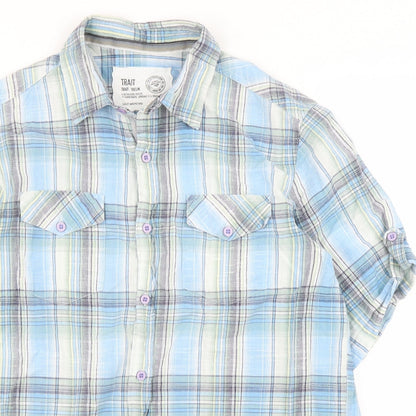 Mens UK Size M BHS Blue  Button-Up Short Sleeve Casual Shirt