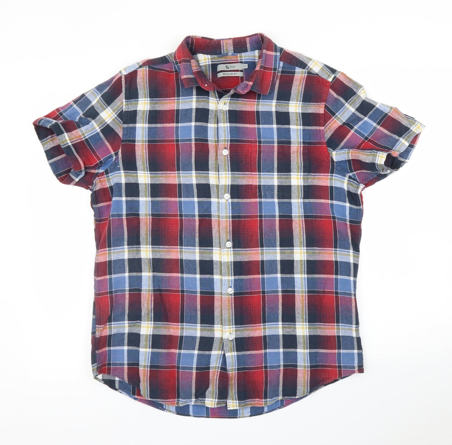 TU Mens Red Plaid   Button-Up Size M