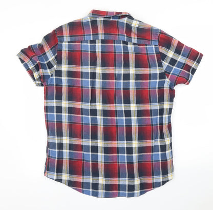 TU Mens Red Plaid   Button-Up Size M