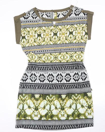 Additional front view of Encuento women’s green batik a-line, size M