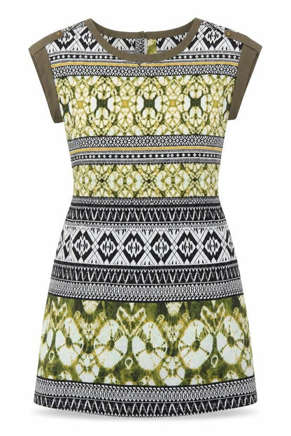 Front view of Encuento women’s green batik a-line, size M