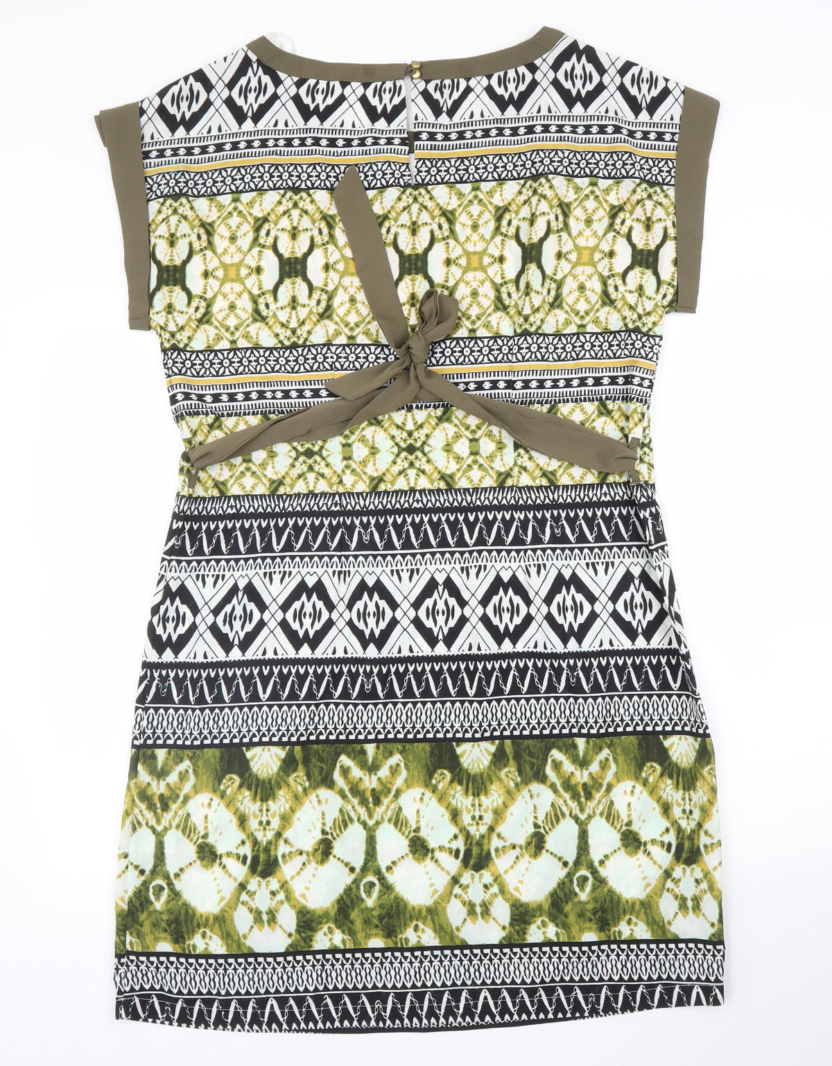 Back view of Encuento women’s green batik a-line, size M