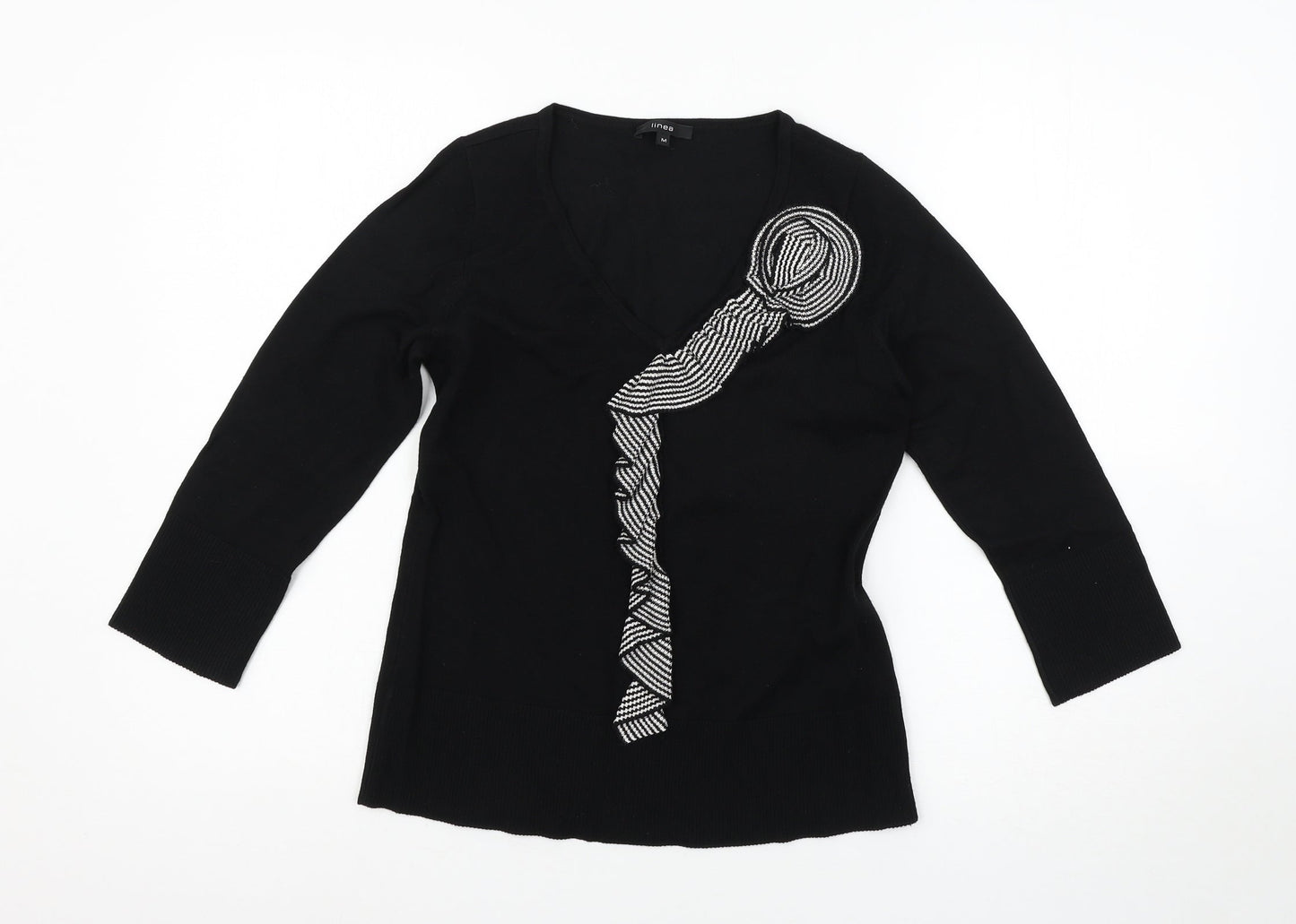 Womens UK Size M Linea Black Basic T-Shirt