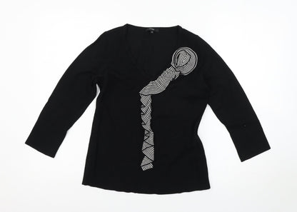 Womens UK Size M Linea Black Basic T-Shirt