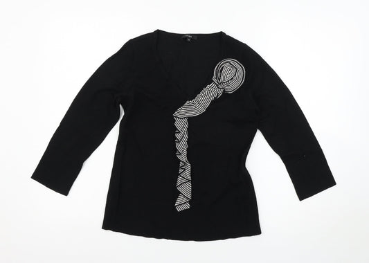Womens UK Size M Linea Black Basic T-Shirt