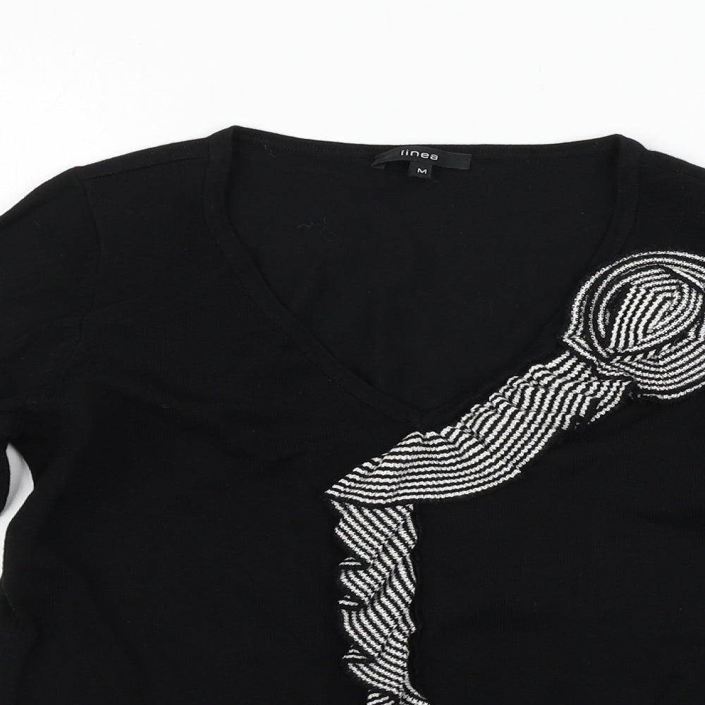 Womens UK Size M Linea Black Basic T-Shirt