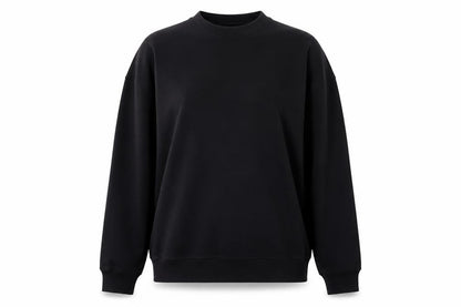 Front view of Missguided women’s black pullover sweatshirt, size M