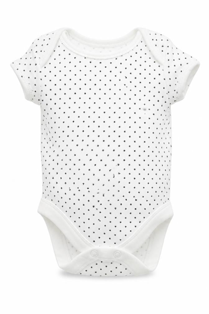 Front view of George Baby White Geometric Babygrow One-Piece, size 0-3, Months