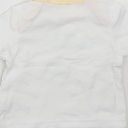 Brand and care label for M^co Baby White Basic T-Shirt, size 0-3, Months
