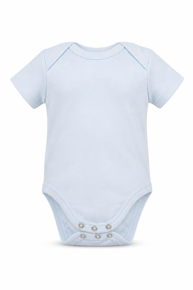 Front view of Pep&Co boys’ blue babygrow one-piece, size 0-3, months