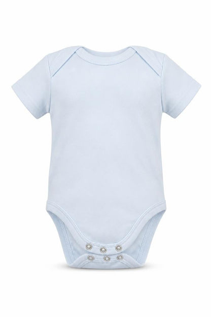 Front view of Pep&Co boys’ blue babygrow one-piece, size 0-3, months