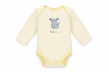 Front view of Mini Club Baby Yellow Striped Babygrow One-Piece, size 0-3, Months