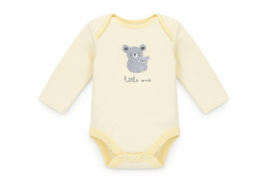 Front view of Mini Club Baby Yellow Striped Babygrow One-Piece, size 0-3, Months