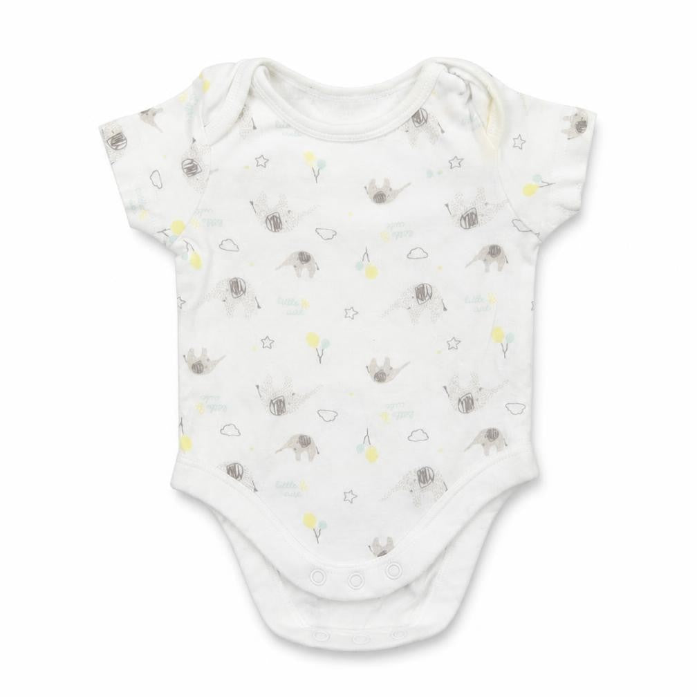 Front view of M&Co Baby White Geometric Babygrow One-Piece, size 0-3, Months