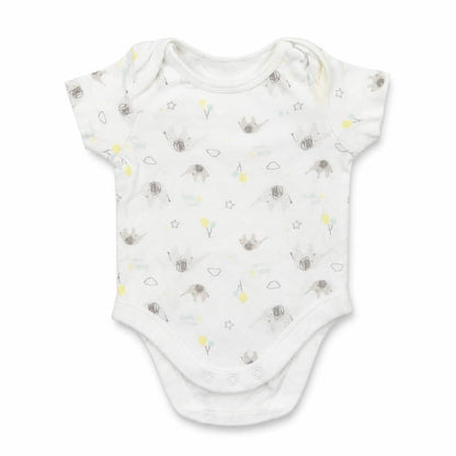 Front view of M&Co Baby White Geometric Babygrow One-Piece, size 0-3, Months